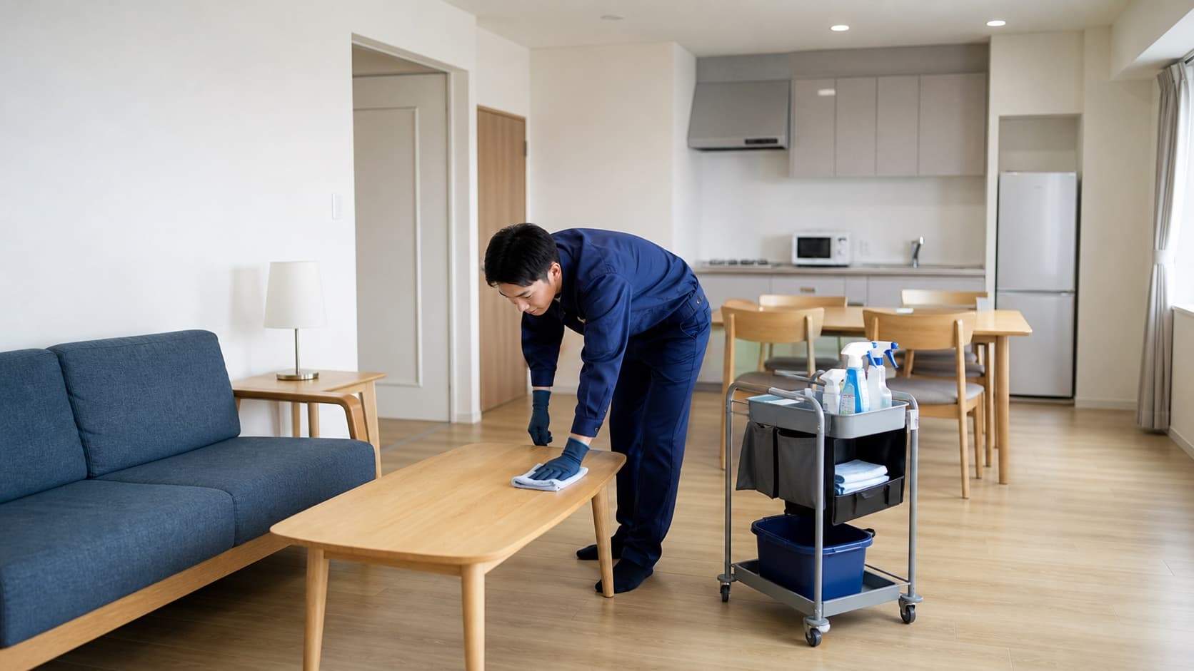 マンスリーマンションの居室を清掃するスタッフ(イメージ)
